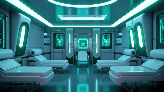 元宇宙中最先进的医疗室未来派 3D 渲染