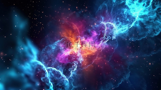 外星空背景背景图片_外太空星系中行星状星云的令人惊叹的 3D 插图霓虹灯抽象背景