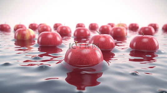 甜果实背景图片_悬浮的红苹果 3d 渲染
