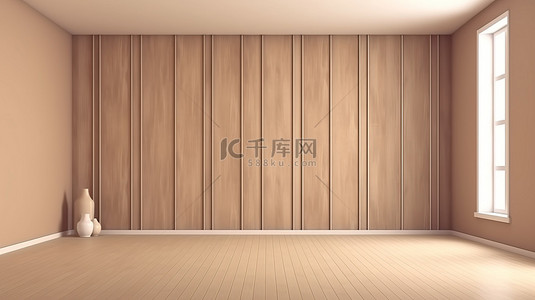 客厅毛坯房背景图片_棕色墙壁背景下铺有白色镶木地板的房间的时尚 3D 渲染