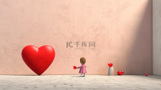 浪漫恋爱背景图片_情人节庆祝爱靠墙 3D 插图