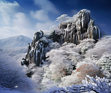 风景中有积雪覆盖的岩石