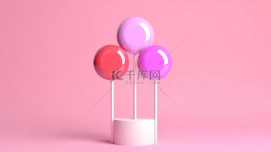 色糖果背景图片_3d 渲染的棒棒糖上的淡粉色棒棒糖
