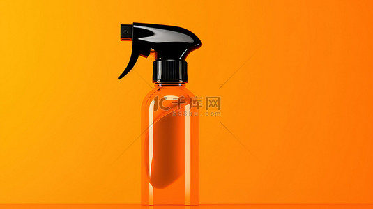 香水背景图片_3D 渲染单色喷雾瓶在充满活力的橙色背景下