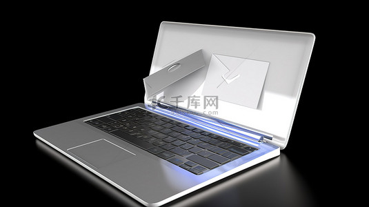 以白色呈现的 3d 笔记本电脑显示电子邮件图标