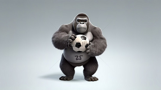 大猩猩背景图片_幽默的 3D 描绘，一只胖乎乎的大猩猩抓着一个足球