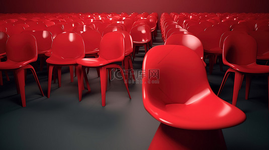 招聘图红色背景图片_讲台上独特的红色椅子，3D 渲染图，展示了在商业中脱颖而出