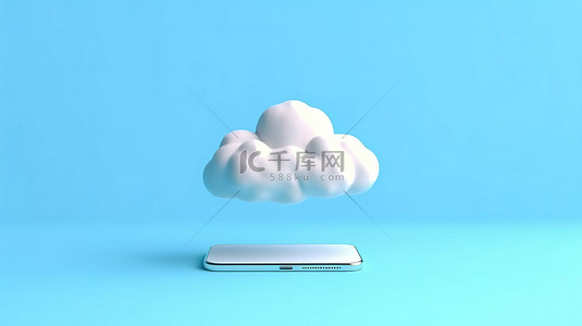 蓝色科技云存储背景图片_移动云在其内容的蓝色背景下的 3d 渲染