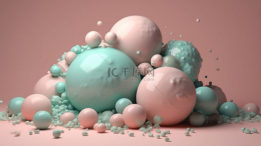 软背景上浮球肥皂泡和斑点的柔和空气景观隔离 3D 渲染
