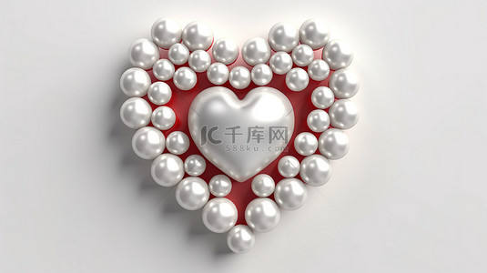 3d 渲染珍珠心在白色背景上的快乐情人节