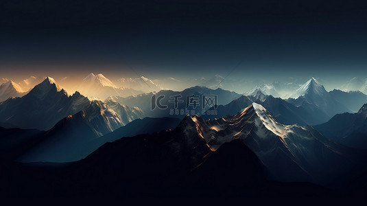 山峰抽象背景图片_飘逸的薄雾笼罩在黑暗和明亮的 3D 山峰上