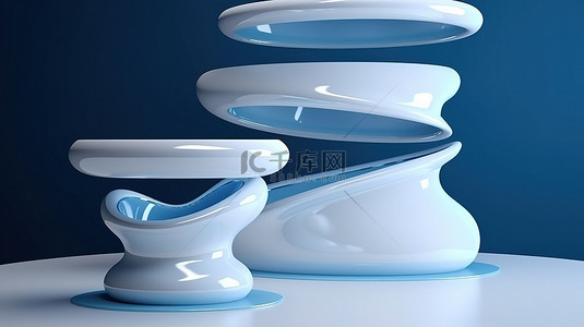 优雅的蓝色和白色 3D 抽象演示基座，弧形