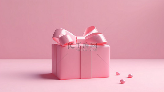 简约丝带背景背景图片_3d 渲染简约粉色背景礼品盒