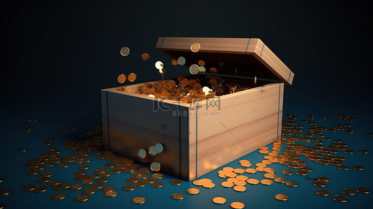 3d 可视化中从盒子中出现的预算和储蓄浮动硬币的概念描述
