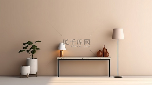椅子海报背景图片_金属家具搭配米色墙壁模型 3D 渲染