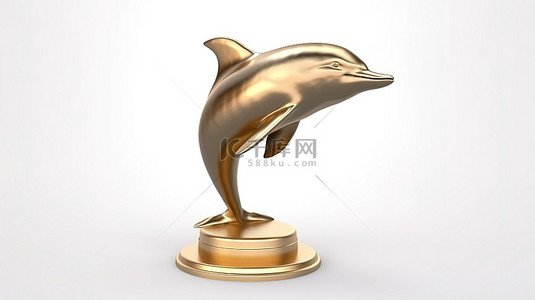 3d 渲染宽吻海豚 tursiops truncatus，在海洋或大海的白色背景上获得金奖奖杯