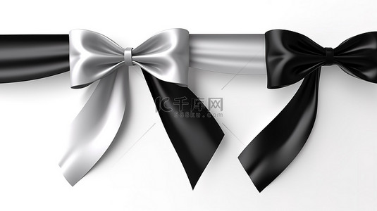 3d 创建的白色背景下优雅的黑白丝带横幅