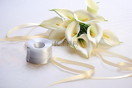婚礼马蹄莲 结婚戒指和丝带