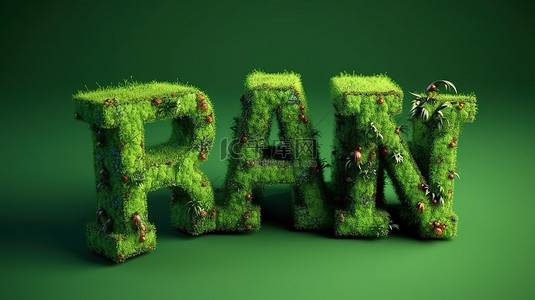草覆盖字的人工花园 3d 渲染