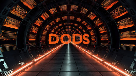 病毒攻击背景图片_可视化对计算机系统的 DDoS 攻击 3D 渲染技术隧道中的铭文