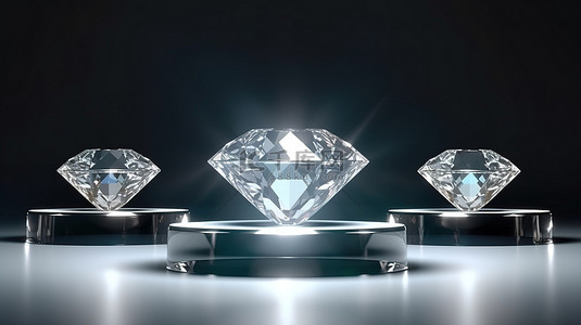 首饰设计展板背景图片_白色背景 3D 渲染中隔离的讲台上的豪华水晶宝石