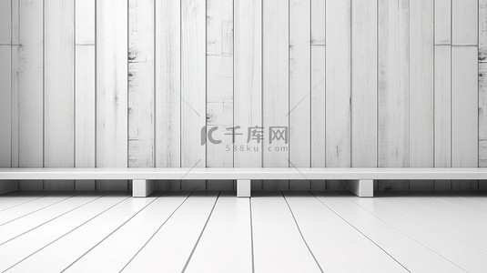 白色木纹背景图片_以 3d 插图呈现的空白白色木板纹理