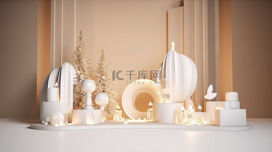 3d 渲染中的圣诞主题讲台非常适合展示您的产品