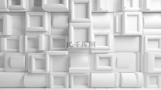 流线型白色矩形条带拉链图案墙的当代 3D 渲染