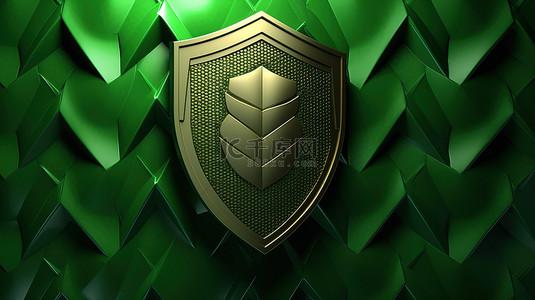 具有坚固安全防护罩的绿色认证背景的 3D 渲染