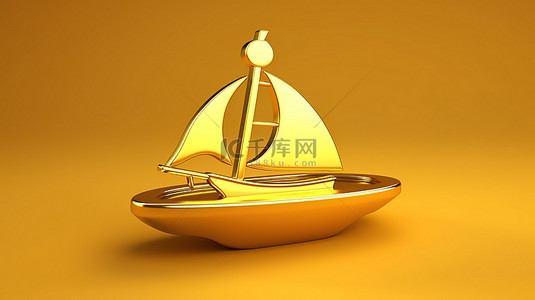 哑光金板上的金色船徽 3D 渲染社交媒体图标