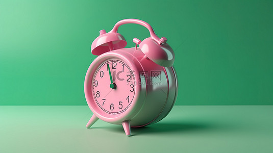 手表背景背景图片_绿色背景圆形透视图的飘动 3d 粉色闹钟图标