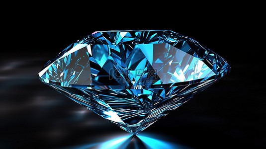 黑色背景上宽蓝色钻石的 3d 渲染