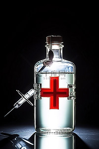 老年新冠疫苗接种背景图片_顶部有红十字的酒精瓶