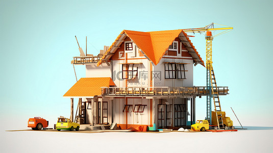 3d卡通房屋建筑背景图片_3d 房屋建筑建筑商的渲染