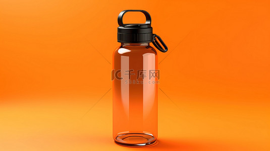 3D 渲染橙色背景展示单色塑料水瓶