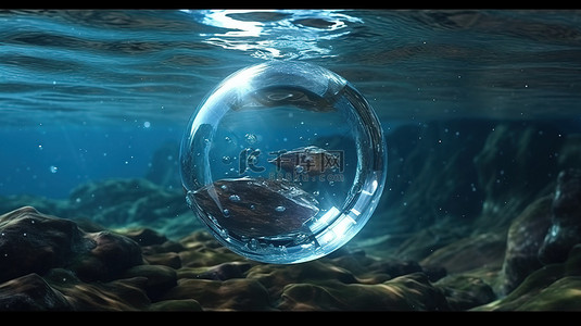 深蓝海洋背景图片_海洋水晶深处的觉醒 3D 渲染