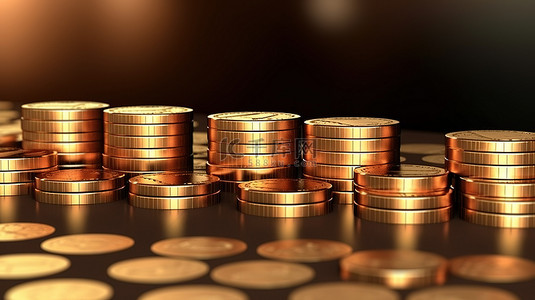 金币条形图的 3D 渲染，说明业务增长和财务成功