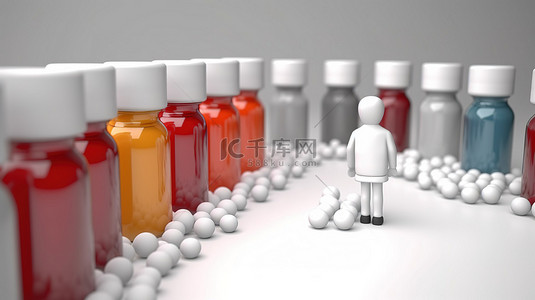 維生素背景图片_一瓶药旁边的小 3d 医生