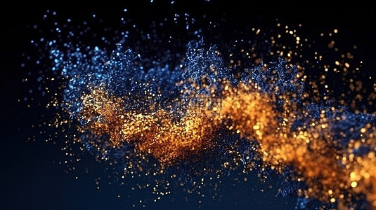 迷人的蓝色火花燃烧粒子在黑色 3D 背景下燃烧