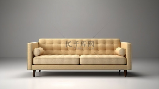 米色沙发背景图片_前视图米色沙发沙发家具的 3D 渲染