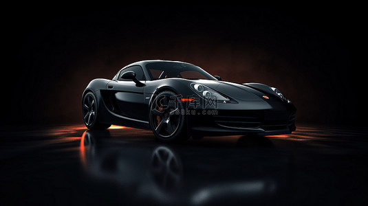 时尚黑色跑车的 3D 渲染插图