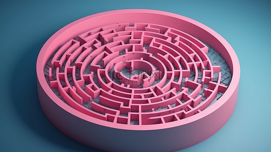道路迷宫背景图片_蓝色背景上 3d 渲染的粉红色圆形迷宫的顶视图
