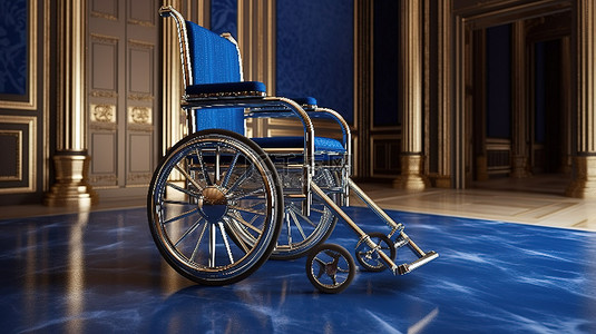 易碎物品的标志背景图片_以 3d 呈现的蓝色条纹的路易十六风格轮椅