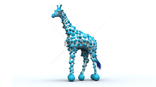 白色背景与蓝色气球长颈鹿的 3D 插图
