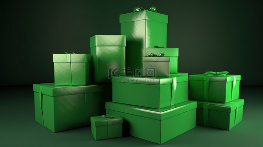 包装盒渲染背景图片_3d 渲染中描绘的各种绿色包装