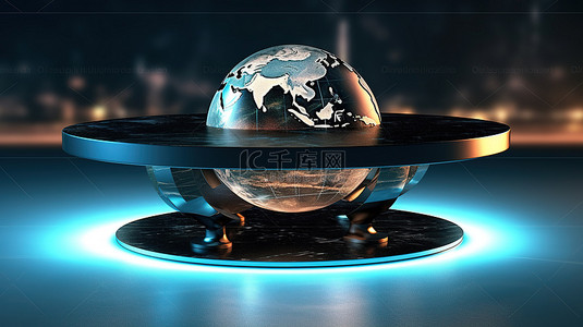 宇宙和地球背景图片_虚拟宇宙中的虚拟桌子和地球 3D 渲染中的创新 VR 概念