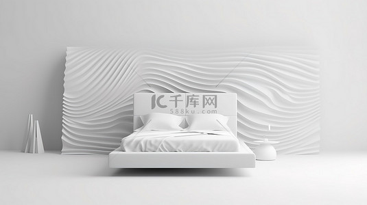 床插画背景图片_简约而富有想象力的纸质想法，白色背景上的白色床 3D 渲染和插图