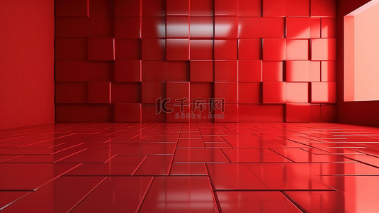 红墙和地板背景的令人惊叹的 3D 渲染