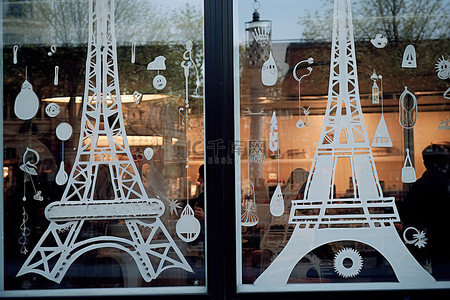 橱窗背景图片_艺术商店的橱窗展示了埃菲尔铁塔前的人们
