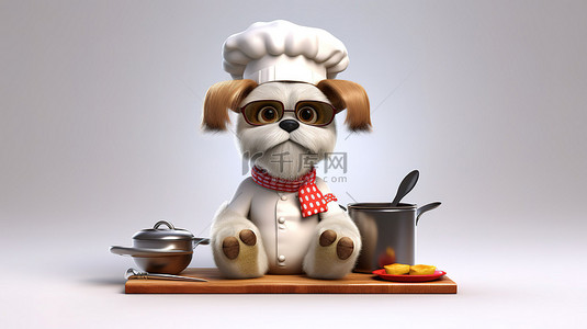 爱优粮犬粮背景图片_犬厨师在行动的 3d 渲染